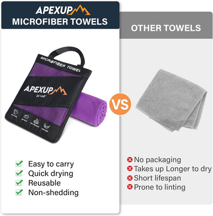 APEXUP Microfiber Travel Towel, Ultra Absorbent Quick Dry Towels, Lightweight Gym Sports Camping Towel for Workout, Yoga, Beach, Shower, Swimming (24"×12", Purple)