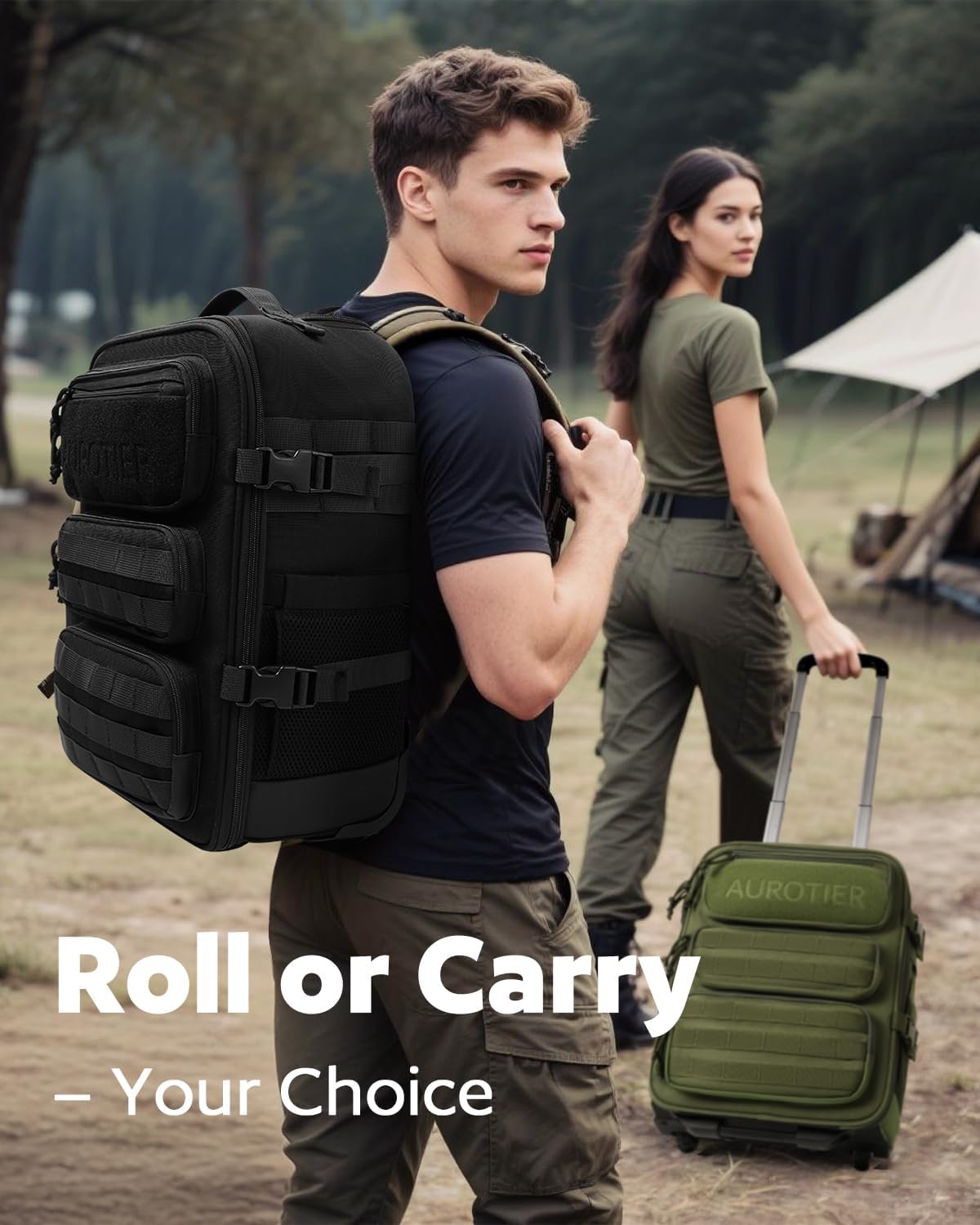 Rolling Tactical Laptop Backpack, Underseat Travel Backpack with Wheels, 17 Inch Wheeled Military Computer Backpack for Men and Women, Roller Overnight Molle Outdoor Hiking College Carry on Luggage