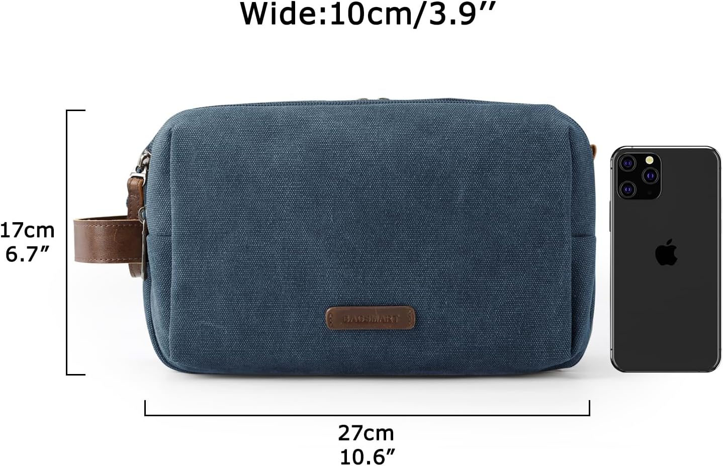 BAGSMART Toiletry Bag for Men, Canvas Travel Toiletry Organizer Dopp Kit Water-resistant Shaving Bag for Toiletries Accessories,Navy Blue-Medium