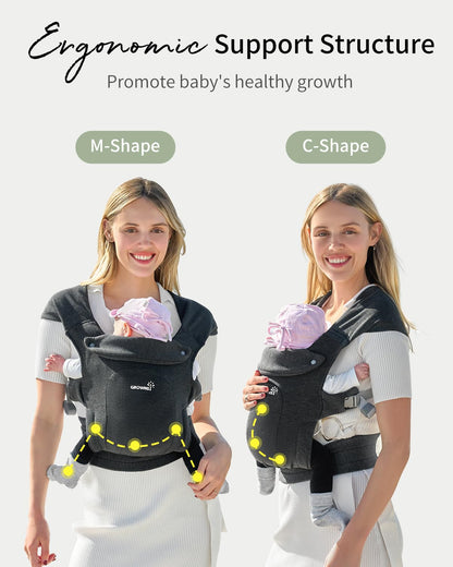 GROWNSY Baby Carrier Newborn to Toddler, Cozy Baby Wraps Carrier, Ergonomic Baby Carrier with Head Support, Deep Gray