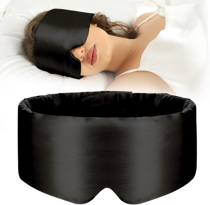 100% Mulberry Silk Sleep Mask Eye Mask for Women Man with Adjustable Band, for Side Sleeper Blackout Sleep Mask for Travel Rest and Office Large Size (Black)