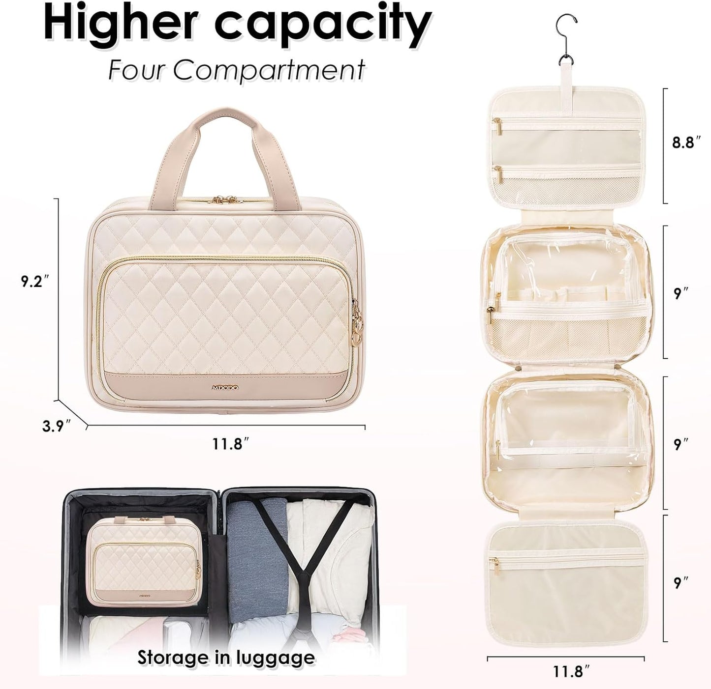 Travel Toiletry Makeup Bag for Women Hanging Toiletry Bag Cosmetic Organizer Make up Bags for Women Travel Makeup Essentials, Beige