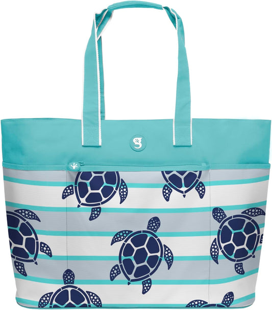 geckobrands Oversized Beach Tote – Large and Stylish Beach Bag with 4 Exterior Pockets and Zippered Internal Compartment