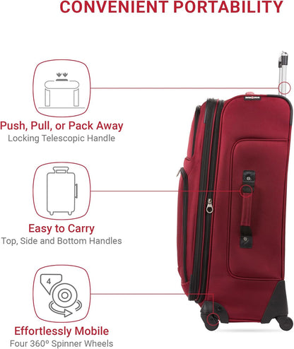 SwissGear Sion Softside Expandable Roller Luggage, Burgundy, 3-Piece Set (21/25/29)