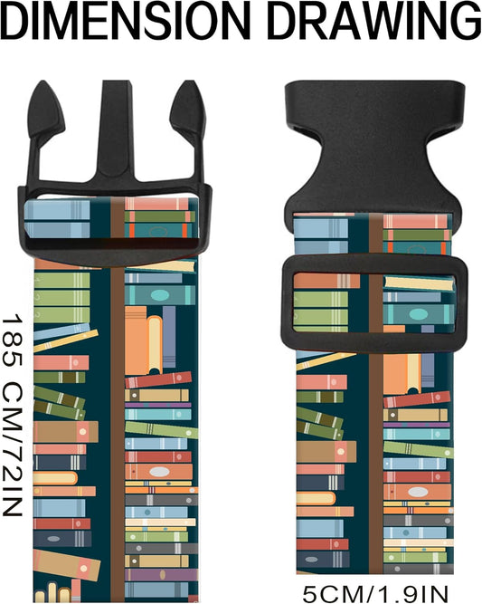Luggage Straps for Suitcases, Adjustable Travel Belt, Durable Wide Luggage Strap, Cute Suitcase Strap Identifiers with Buckle, Bag Straps for Luggage, Cute Book Pattern