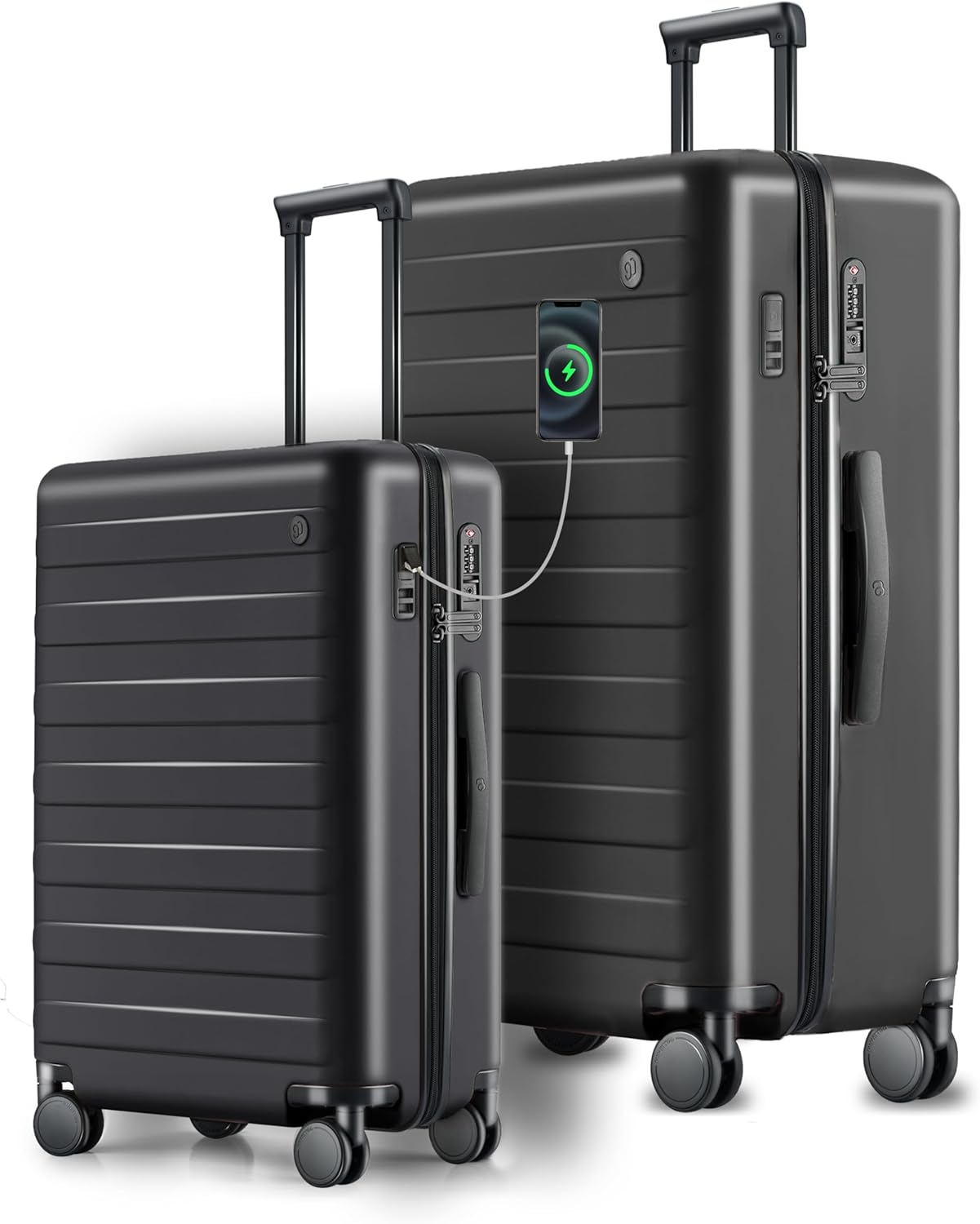 Carry on Luggage 22 X 14 X 9 Airline Approved, 20 Inch Luggage for 3-5 Days Travel, Double Spinner Wheels, 100% Hardshell PC, TSA Lock (11-Pirate Black (USB Port), Set 2PCS (20-Inch/29-Inch))