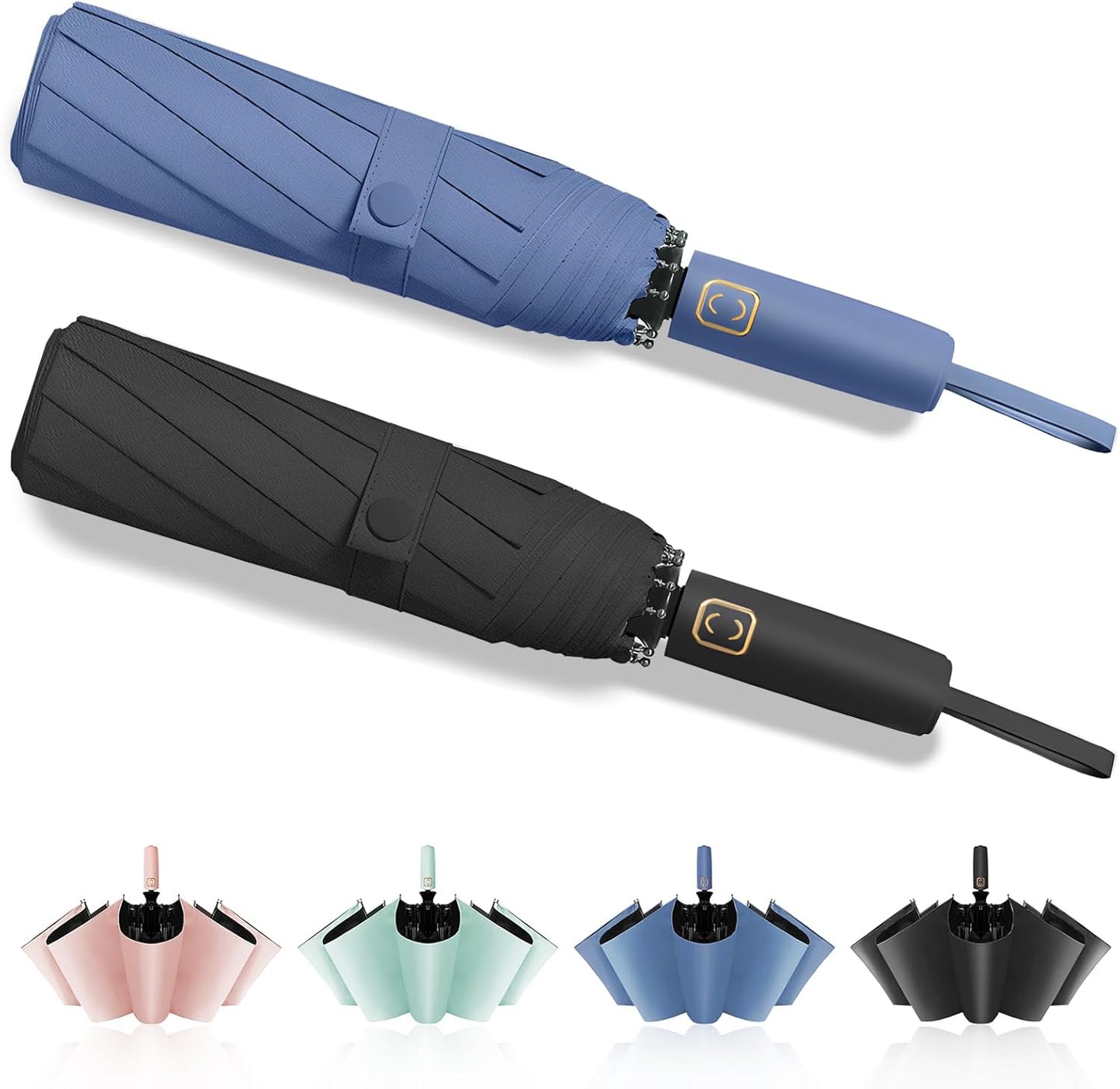 2-Pack Windproof, Waterproof, UV-Blocking Portable Travel Umbrella, Compact Sun & Rain Folding Umbrella, Double Rib Structure, Large Auto Open and Close Car Umbrella