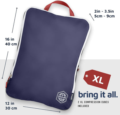 Large Compression Packing Cubes 6 Piece Set for Travel with Lightweight Laundry Bag for Carry-On Suitcase by TRIPPED Travel Gear (Navy)