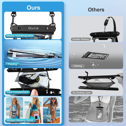 Large Waterproof Phone Pouch, Floating Waterproof Pouch for iPhone 16 15 14 13 12 Pro Max Galaxy S25 S24 S23, Adjustable Lanyard, IPX8 Waterproof Bag for Beach Cruise Swimming Rafting Boating