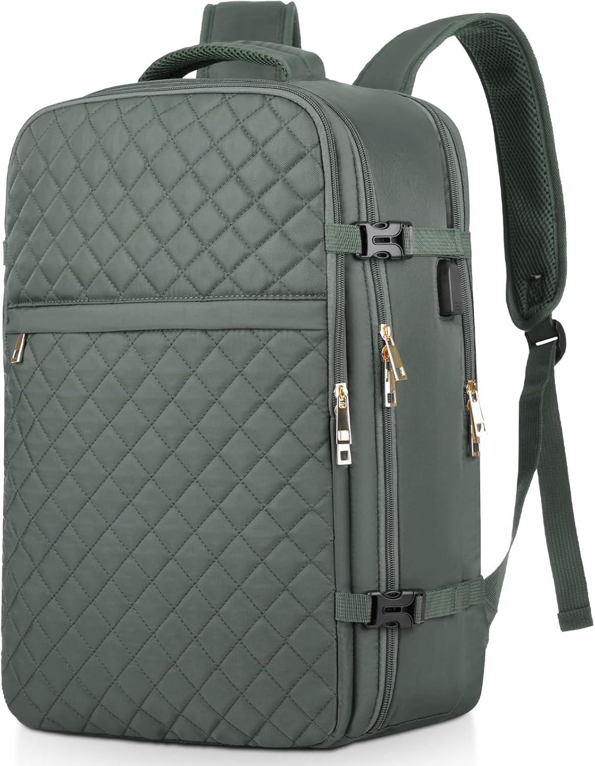 MOMUVO Large Travel Backpack Women, Flight Approved Carry On Backpack, Water Resistant Anti-Theft Large Casual Daypack Fit 17 Inch Laptop with USB Charging Port, Olive Green