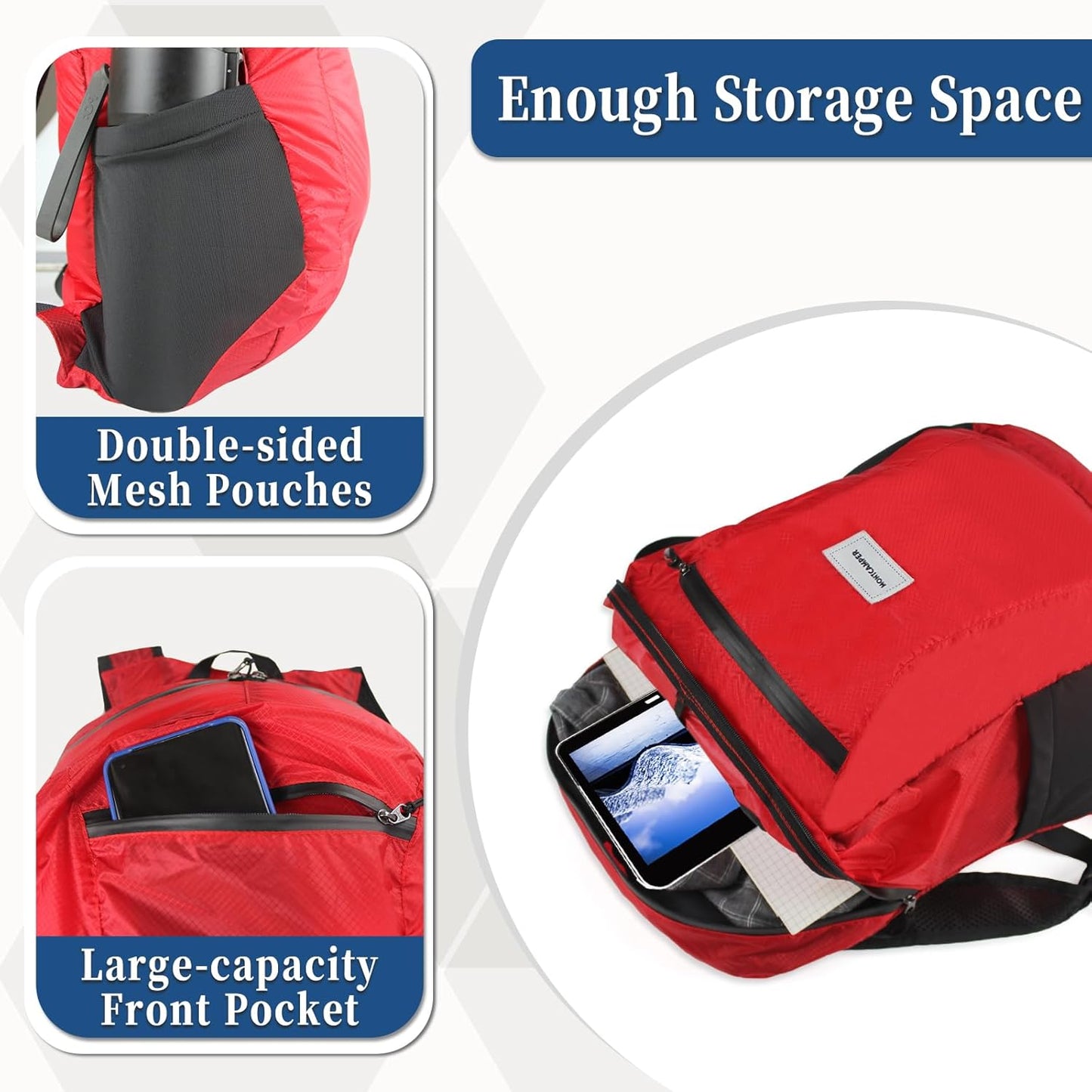 Hiking Daypack - Lightweight & Water-Resistant Portable Backpack for Travel, Camping, Outdoor Adventures(16L, red)