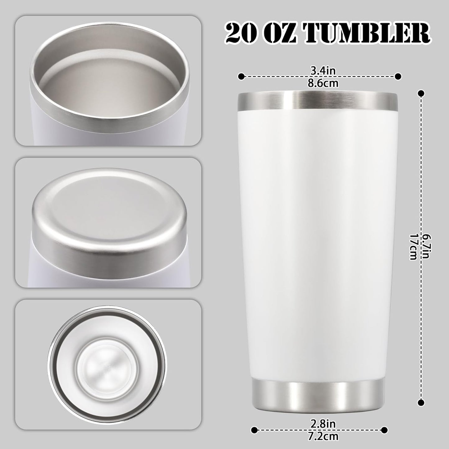 20 oz Tumbler with lid Double Wall Vacuum Insulated Tumblers Stainless Steel Coffee Mug Travel Coffee Tumbler Powder Coated Tumbler Cup Keep Hot&Cold - (White 12 Pack)