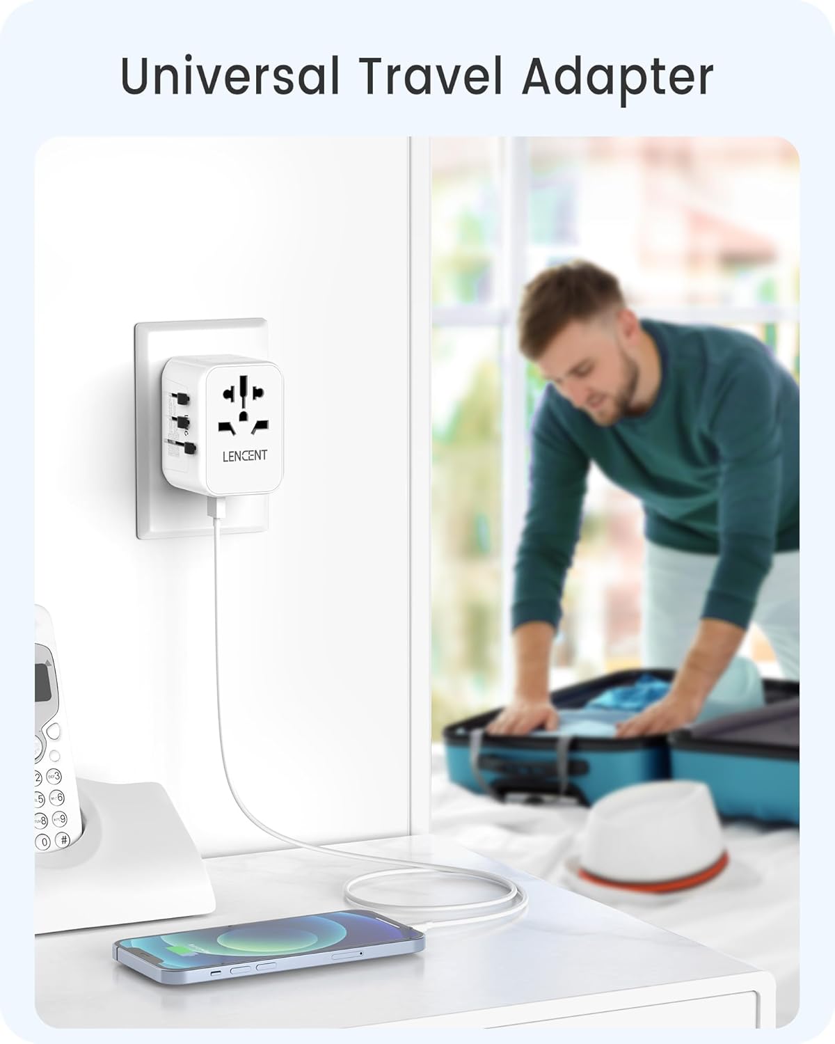 LENCENT Universal Travel Adapter, GaN III 30W International Charger with 2 USB&3 Type-C PD Fast Charging Ports, Worldwide Plug Adaptor for iPhone, Laptops, Type A/C/G/I (USA/UK/EU/AUS), White