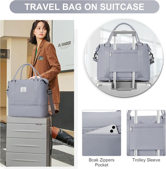 Travel Duffel Bag, Sports Tote Gym Bag, Shoulder Weekender Overnight Bag for Women