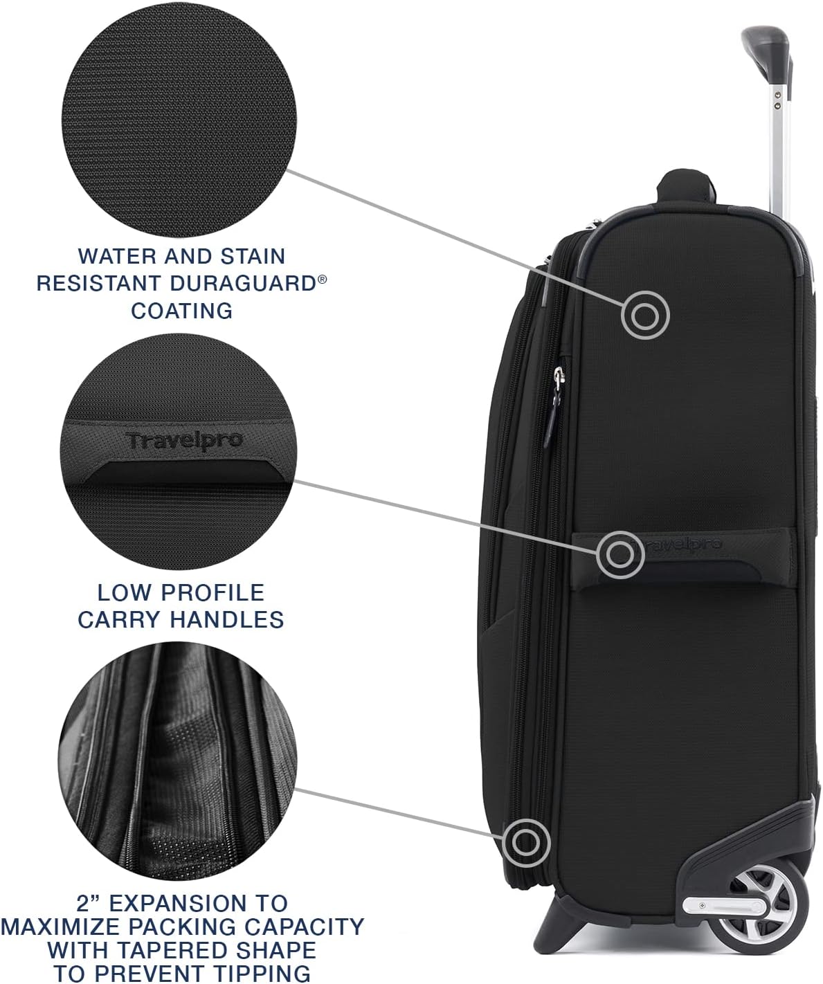 Travelpro Maxlite 5 Softside Expandable Upright 2 Wheel Carry on Luggage, Lightweight Suitcase, Men and Women, Black, Carry On 20-Inch