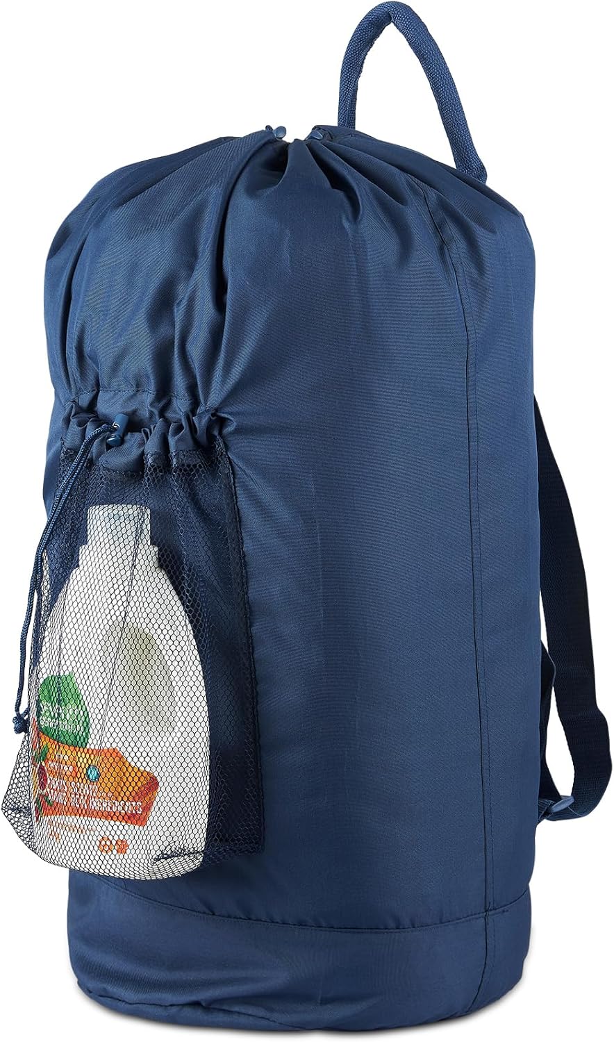 Laundry Bag Backpack with Detergent Holder and Adjustable Shoulder Straps, Clothes Laundry Backpack for College, Travel, Apartment, Laundromat, Dorm Room (Blue)