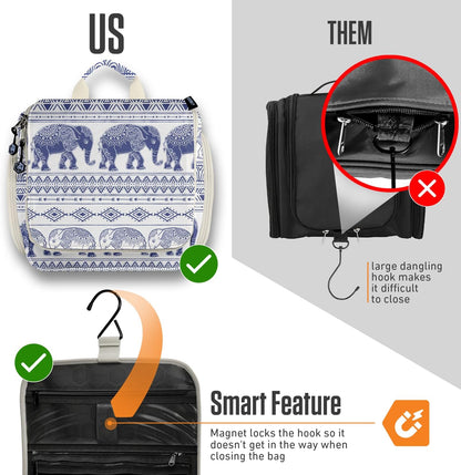 VENTURE 4TH Hanging Travel Toiletry Bag for Women & Men - Travel Organizer with Expandable Compartments & Removable Clear Pouch for Toiletries (Blue Elephant)