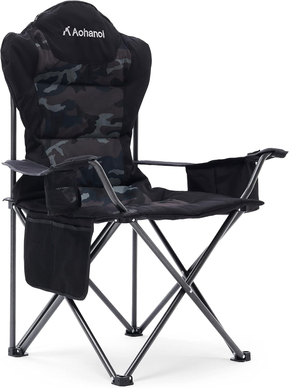 Camping Chairs for Heavy People, Folding Chairs for Outside Outdoor Folding Chairs with Cup Holder & Cooler Bag, Camp Chairs Supports up to 300lbs (1 PC, Camo)