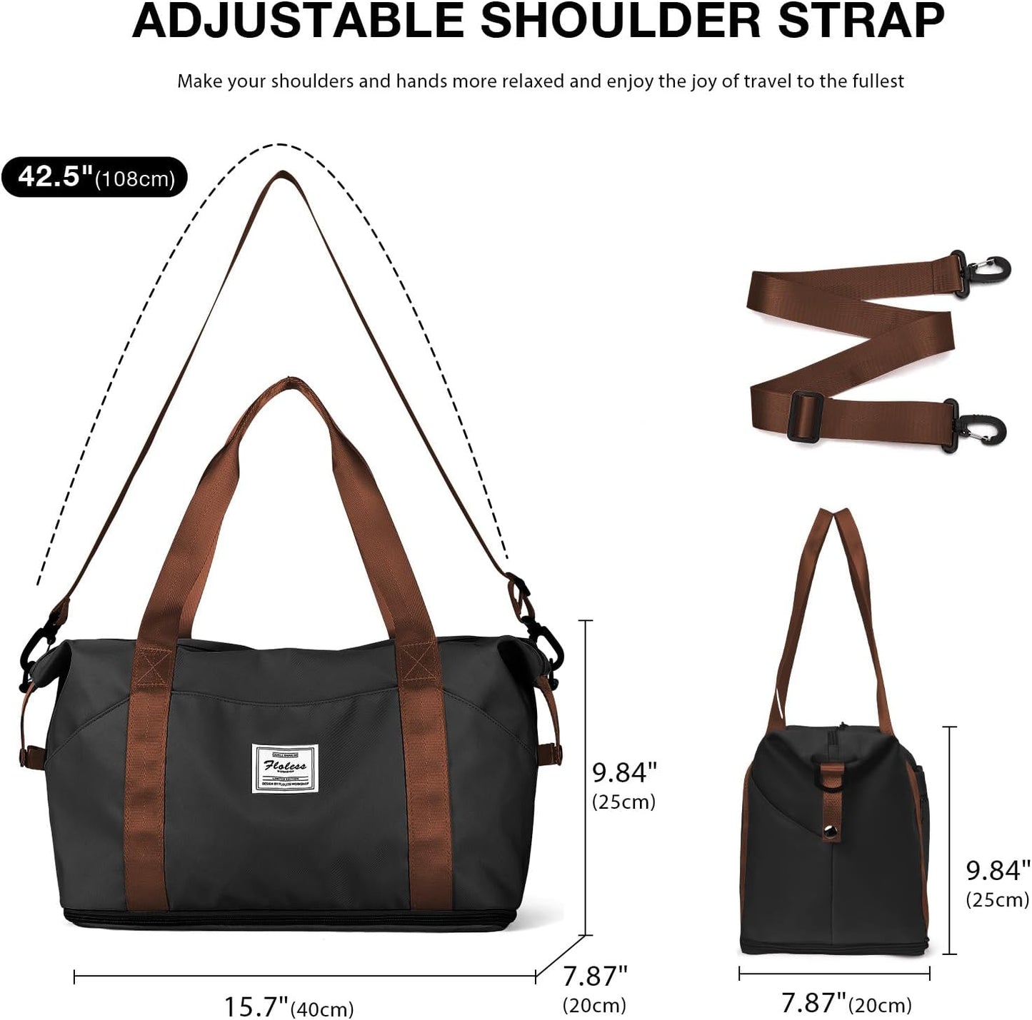 Travel Duffel Bag, Sports Tote Gym Bag, Shoulder Weekender Overnight Bag for Women