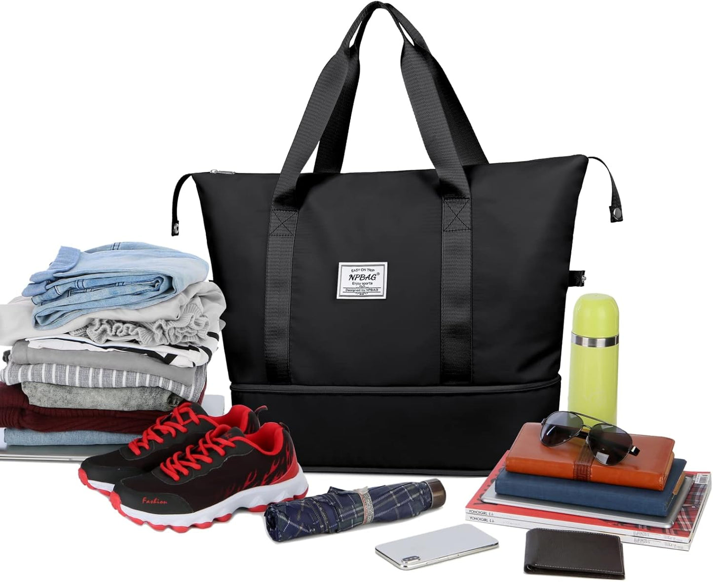 NPBAG Women Travel Duffel, Multi Functional Large Expandable Weekender Carry-on Tote, Gym Workout Overnight Bag, Mommy Hospital Bag for Labor and Delivery