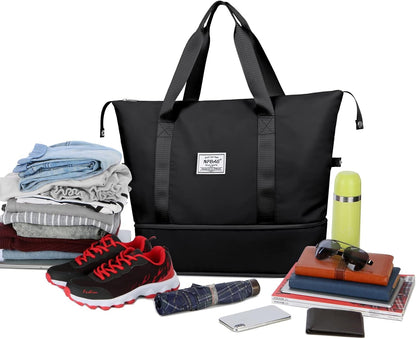 NPBAG Women Travel Duffel, Multi Functional Large Expandable Weekender Carry-on Tote, Gym Workout Overnight Bag, Mommy Hospital Bag for Labor and Delivery