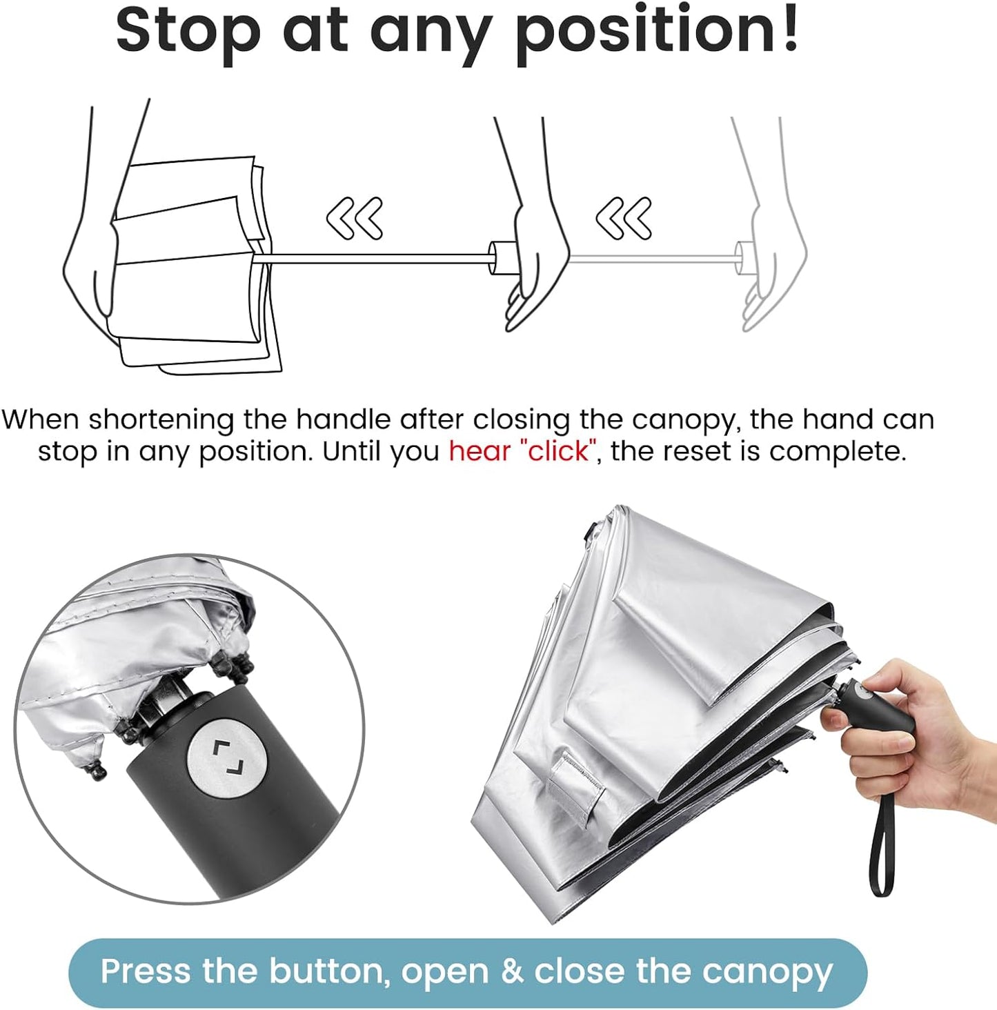 G4Free 43 Inch Travel Umbrella Ultralight UPF 50+ UV Protection Compact Sun Umbrella, Double Canopy Super Slim Small Portable Automatic Anti-bounce Close