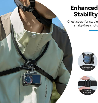 TELESIN Neck Mount SE 2.0 with Air Cushion, Adjustable Chest Strap and Neck Mount for Hands-Free POV Vlogging for GoPro Hero 13/12/11/10/9, Insta 360 X5/X4/X3/Ace Pro 2, DJI Osmo 360 Action 3/4/5 Pro
