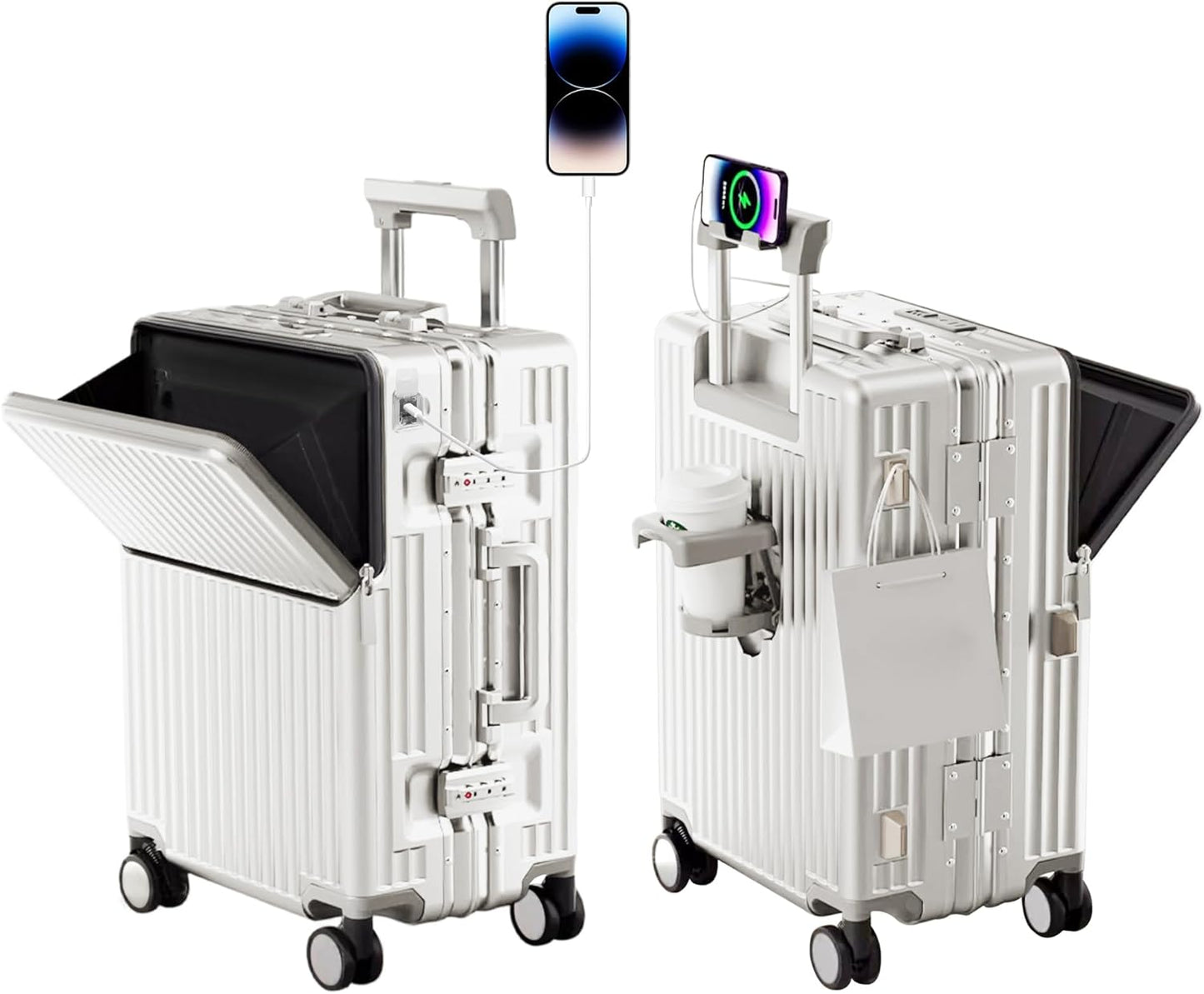 Hard Shell Luggage 20 Inch Travel Luggage, Carry-On Luggage Spinner TSA with Lid, PC+ABS Aluminum Frame，Lightweight Travel Luggage 20'' 24'' 26''Carry-On (upgraded white, 20 inch)