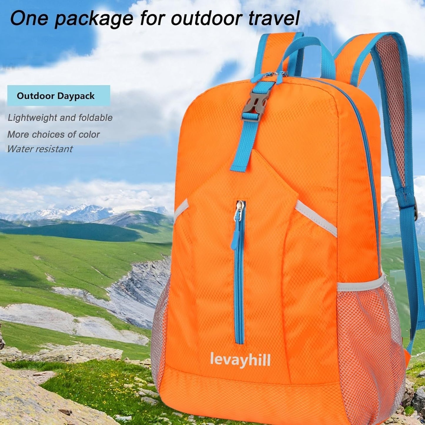 25L Hiking Backpack Foldable Sports Daypack Camping Collapsible Bag Water Repellent Lightweight Travel Men Women (Orange)