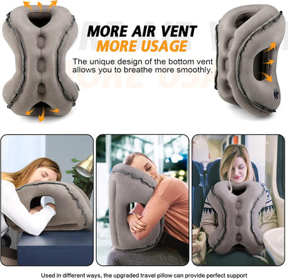 Inflatable Travel Pillow,Multifunction Travel Neck Pillow for Airplane to Avoid Neck and Shoulder Pain,Support Head,Neck,Used for Sleeping Rest, Airplane and Home Use,with Eye Mask, Earplugs,Gray