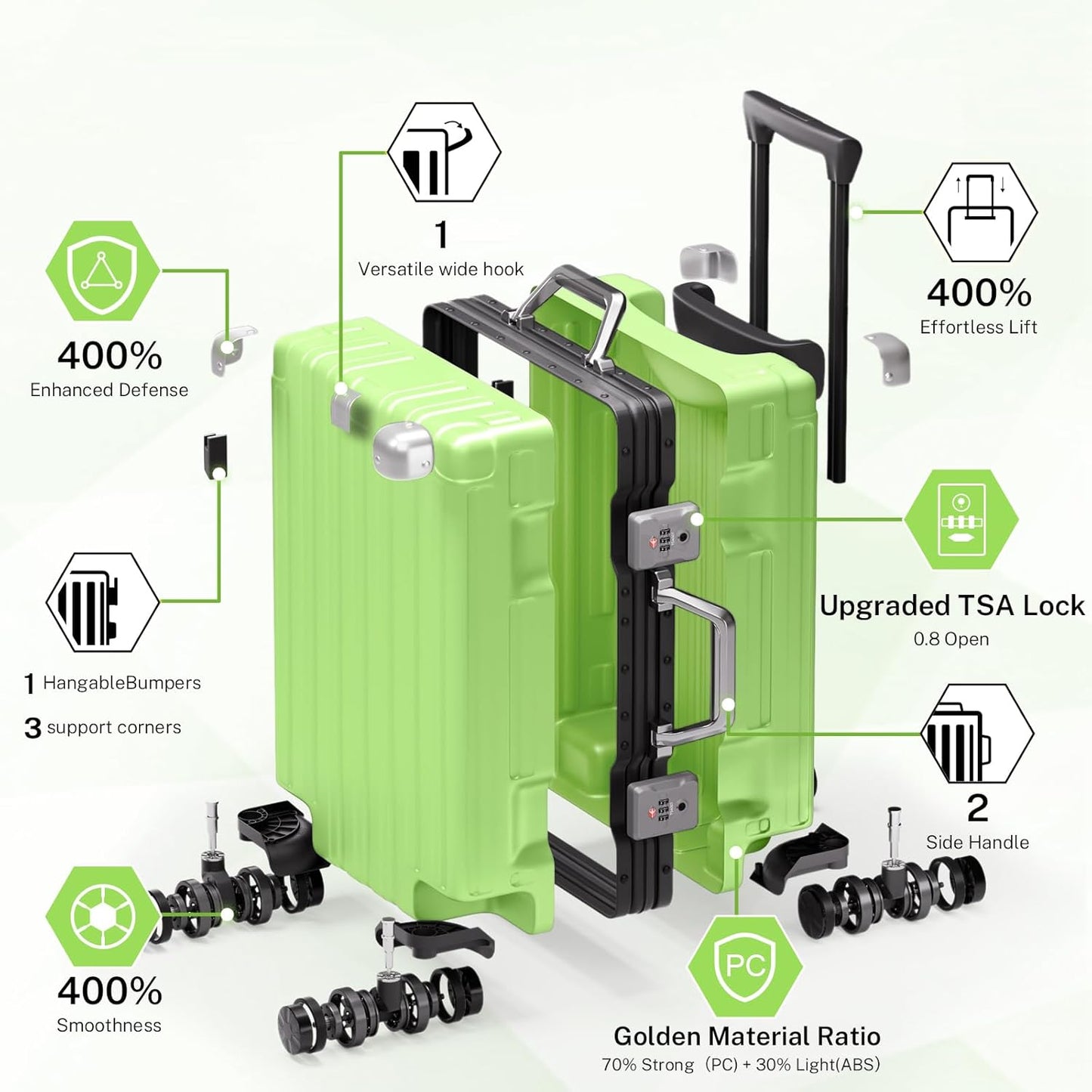 Krute Luggage 24 Inch Aluminum Frame Zipperless Suitcase with Spinner Wheels Checked Luggage PC+ABS Lightweight Hardshell