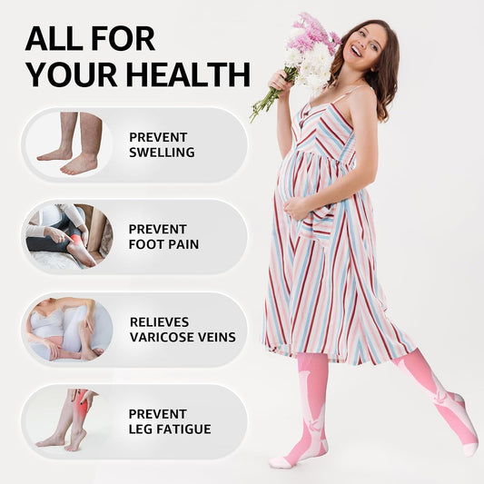 Kickticks 4 Pairs Compression Socks for Woman & Man Unisex 20-30mmHg Knee high Plus Size Wide Calves for Flying Running…