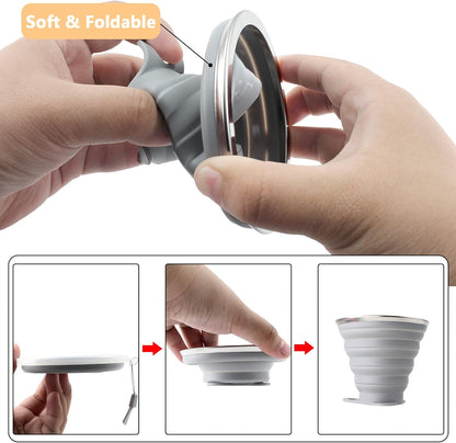 Litoexpe 2 Pack Silicone Collapsible Travel Cup Portable Folding Camping Cup Sets with Lids, Grey & Green