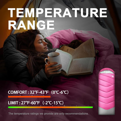 Sleeping Bags for Adults Cold Weather,Portable, Waterproof,Lightweight Sleeping Bag for Tall Girls Boys with Compression Sack for Warm Camping, Hiking, Outdoor & Indoor
