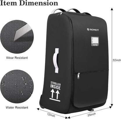 Stroller Bag for Airplane, Stroller Travel Bag Compatible with UPPAbaby Vista, Vista V2, Cruz V2, Rolling Wheel Bag with Storage Pocket, Multiple Handles, Luggage Tag for Flight Travel, Black