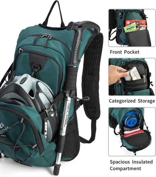 Hydration Backpack Pack with 2L Water Bladder 18L Hiking Backpack Women Men Lightweight Hydropack Insulated Daypack for Biking, Running, Festival