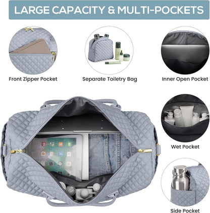 Travel Bag Weekender Bags for Women - Carry on Overnight Bag with Shoe Compartment Duffle Bag with Laptop Pocket Hospital Bag Grey
