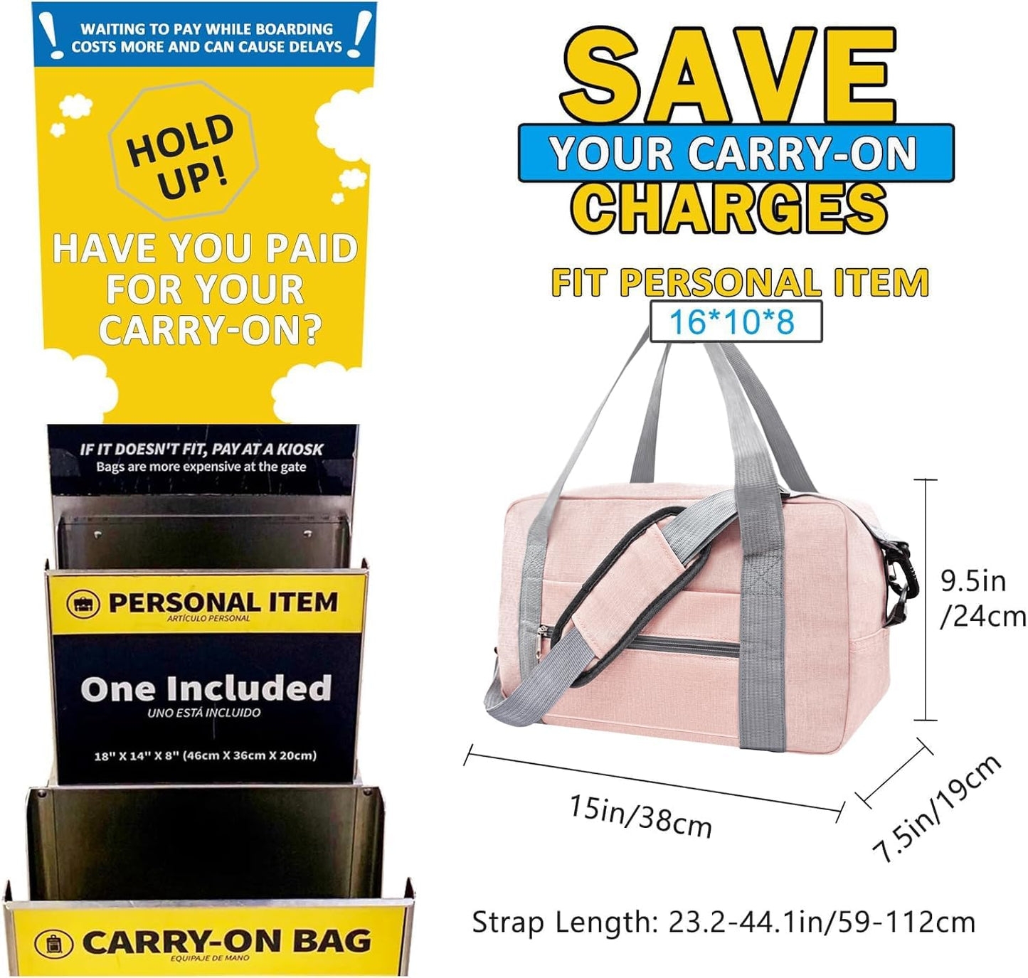 15 Inch Small Carry On Bags for Airplanes Spirit Airlines Personal Item Bag Underseat Foldable Travel Duffle Gym Bags for Women Men(20L,Pink)