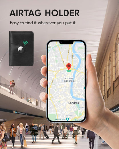 ALLIVE Passport Holder for Travel with AirTag Holder - Genuine Leather Passport Cover & Wallet for Men and Women, Airport Essentials