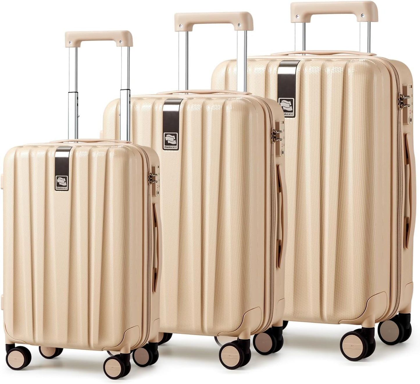 Hanke Luggage Sets 3 piece Carry On Luggage with Wheels PC Hard Shell Suitcases Lightweight Checked Travel Luggage Large Travel Suitcase Woman Men 20/24/29 Inch(Cuba Sand)