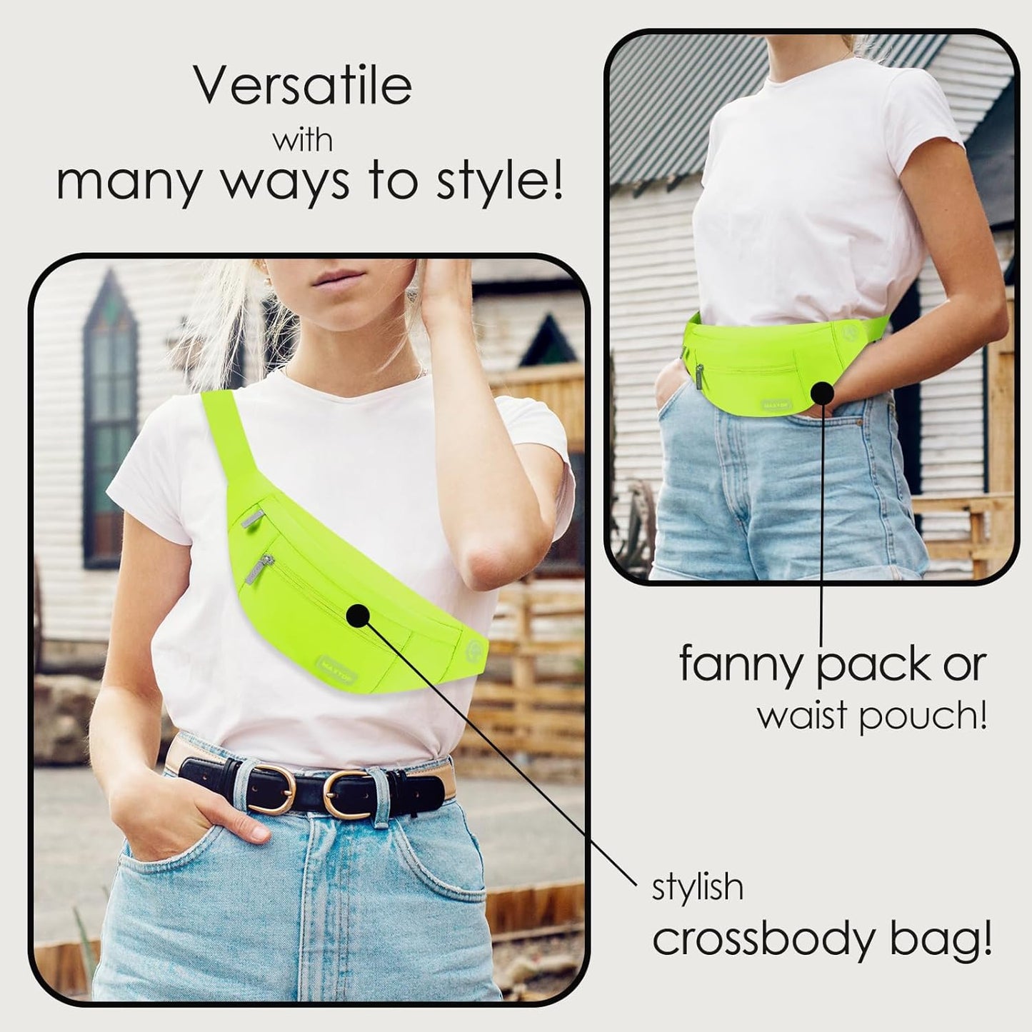 MAXTOP Large Crossbody Fanny Pack with 4-Zipper Pockets,Gifts for Enjoy Sports Festival Workout Traveling Running Casual Hands-Free Wallets Waist Pack Phone Bag Carrying All Phones