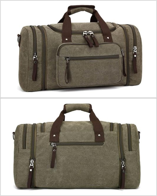 Duffle Bag for Travel, Large Canvas Duffel Bag for Travelling Overnight Weekender Bag Carry On Bag for Men Women Green
