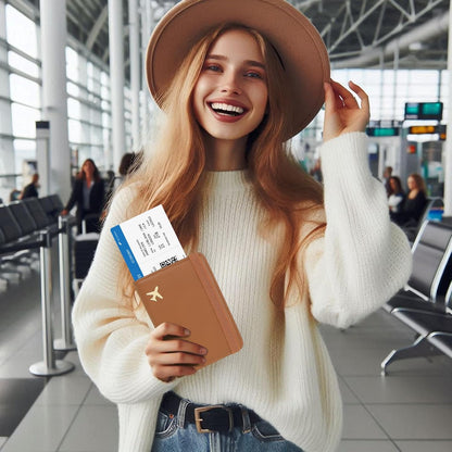 Passport Holder for Travel, Rfid Passport Cover Case, Passport Wallet Women Travel Essentials Accessories Document Organizer with Elastic Band, Brown