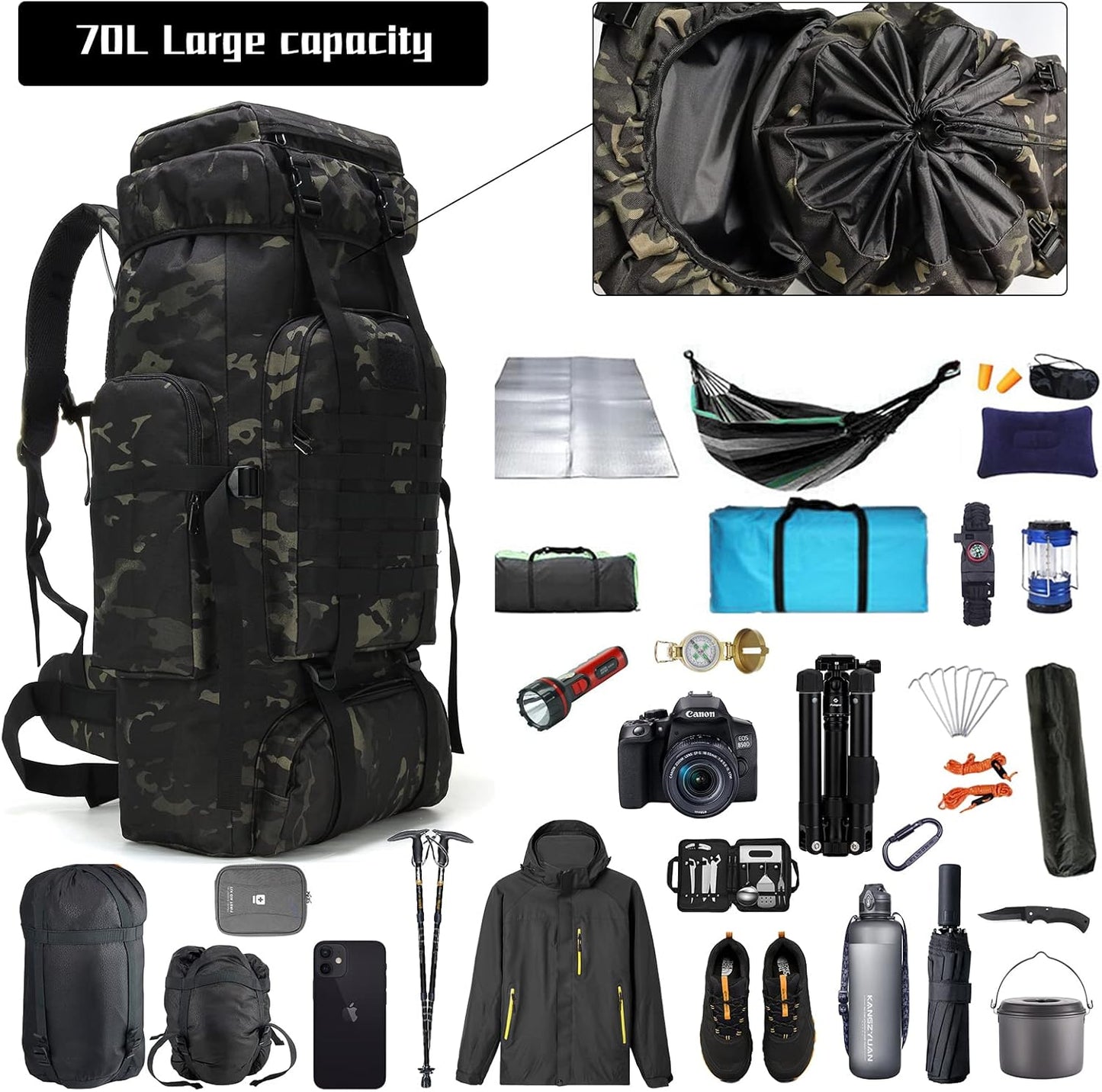 Hiking Backpack for Men 70L/100L Camping Backpack Military Rucksack Molle 3 Days Assault Pack for Climbing