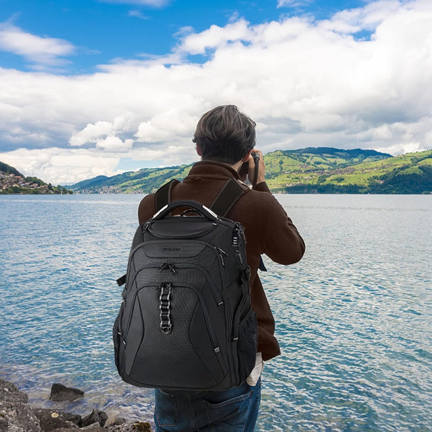 KROSER Travel Laptop Backpack 18.4 Inch XXXL Gaming Backpack with Hard Shell Saferoom RFID Pockets Water-Repellent Business College Daypack Stylish Laptop Bag for Men/Women-Black