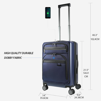 KROSER Hardside Expandable Carry On Luggage 22x14x9 Airline Approved With Front Business Pockets, 20 Inch Suitcases with Wheels, Carry on Suitcase with TSA Lock & USB Port, Navy