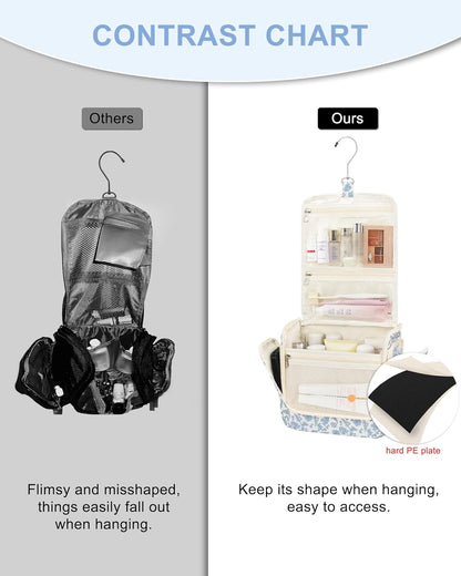 Relavel Hanging Toiletry Bag for Women Travel Makeup Bag Cosmetic Organizer Toiletries Bag for Travel Size Essentials Accessories Shower Caddy Bag for Bathroom Beach Gym, Floral Print