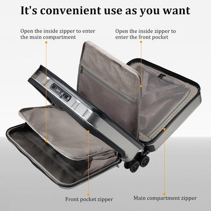 16 Inch Carry On Luggage with 2 Compartments for 14” & 15” Laptop, 16.14*8*17.12” Rolling Briefcase, Lightweight Hardshell ABS+PC Suitcase with Spinner Silent Wheels, for Business Trip, Dark Gray