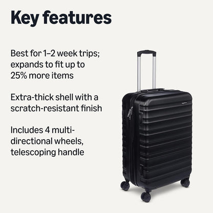 Amazon Basics 26" Hardside Medium Checked Luggage, Hardshell Suitcase With Wheels, Expandable For Up to 15% More Space, With Scratch-Resistant Surface, Four Multi-directional Wheels, Black