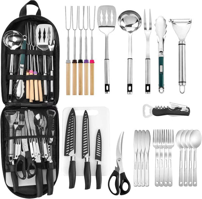 Camping Cookware Storage Bag - Camping Cooking Utensils Set Bag Camping Tool Portable Storage Bag Suitable for Knife, Fork, Spoon, Chopping Board, Chef's Knife,Kitchenware Storage